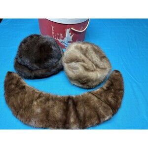 Lot Of 4 Vintage Mink Fur Hat & Collar  Adolfo Réalités Paris NY, Stephanie+Box